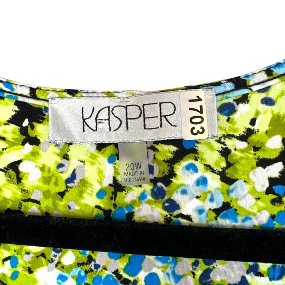 Kasper Green & blue abstract floral print faux wrap sleeveless dress Plus 20W - Picture 3 of 10
